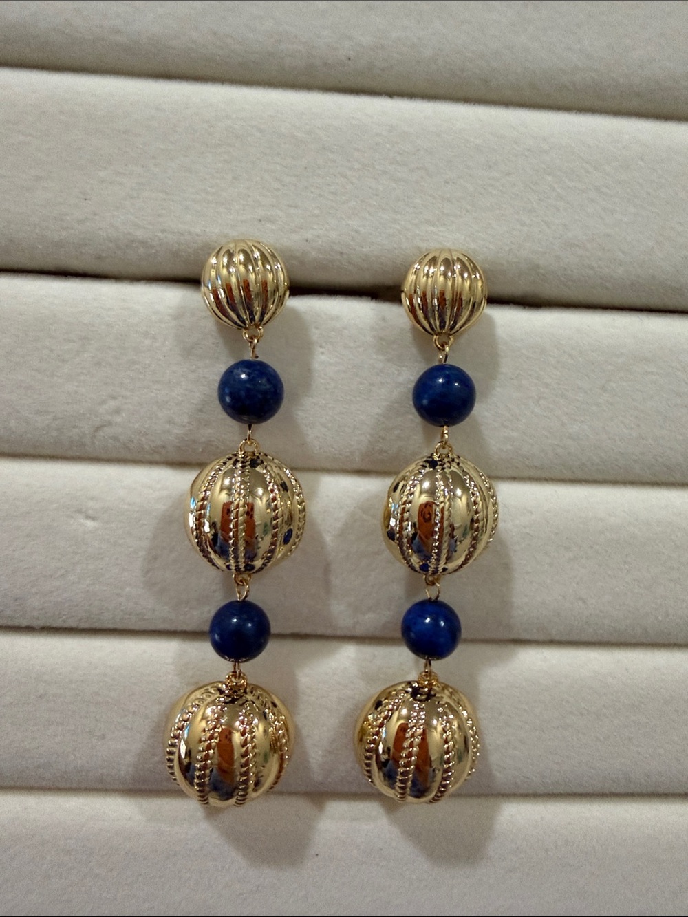 Gold and Blue Drop Earrings - Women Jewelry